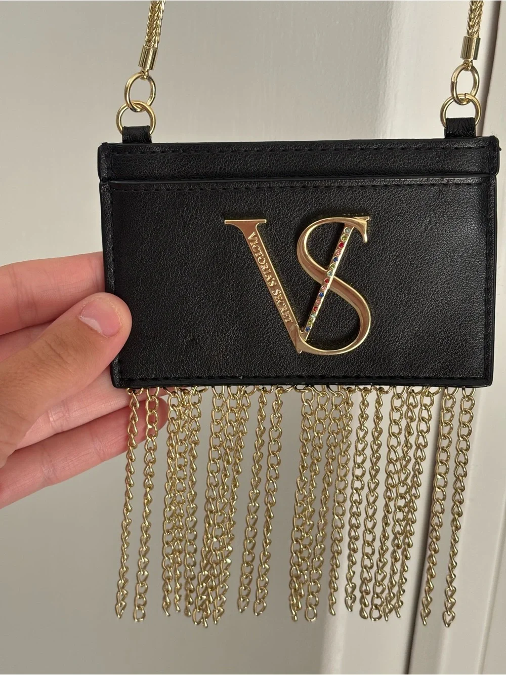 Victoria's Secret Black and Gold Fringe Chain Crossbody Wallet